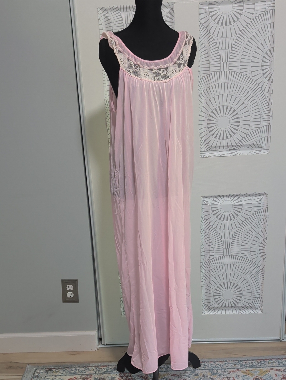 Vintage Pink Sheer Long Nightgown